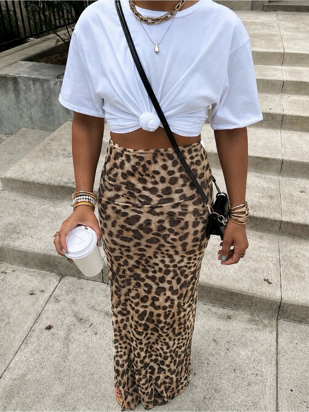 Leopard Print Maxi Skirt - Brown Animal Print